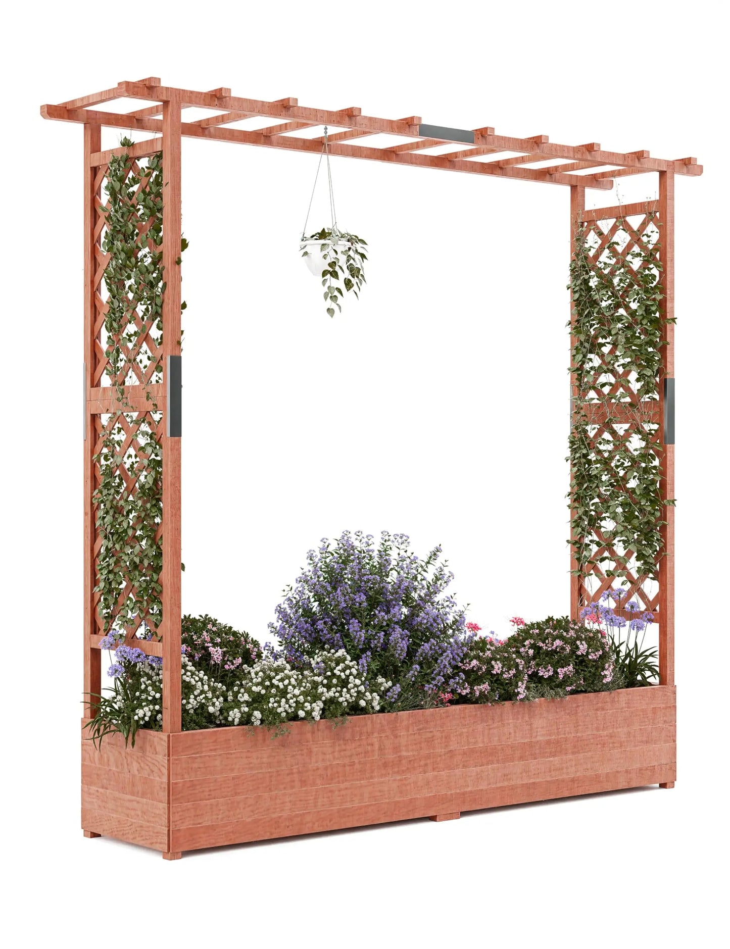 HiMISS Elevated Wooden Raised Garden Bed Trellis Canopy Drainage Planter