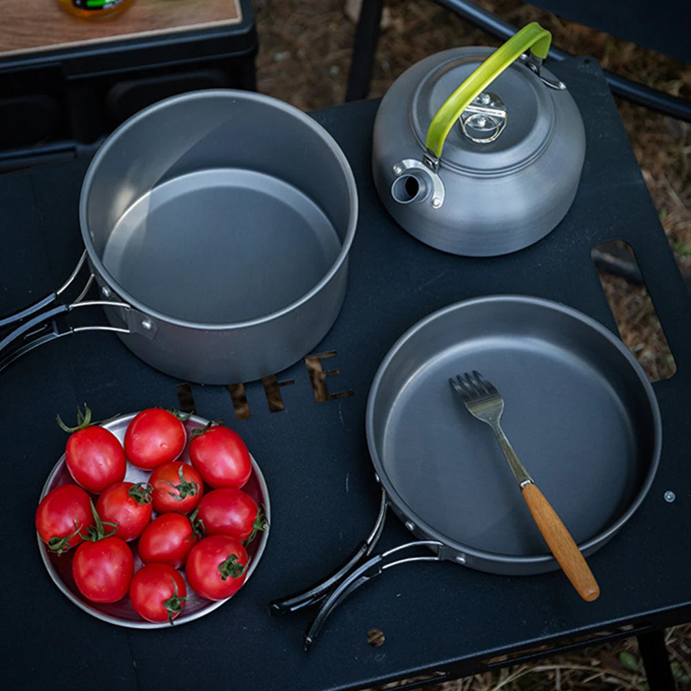 APWIKOGER 3-Piece Camping Cookware Set Portable Pot Pan Kettle