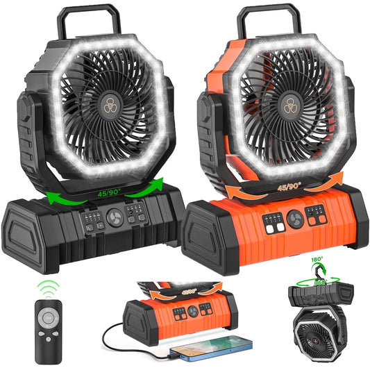 Portable Rechargeable Camping Fan With LED Light Timer