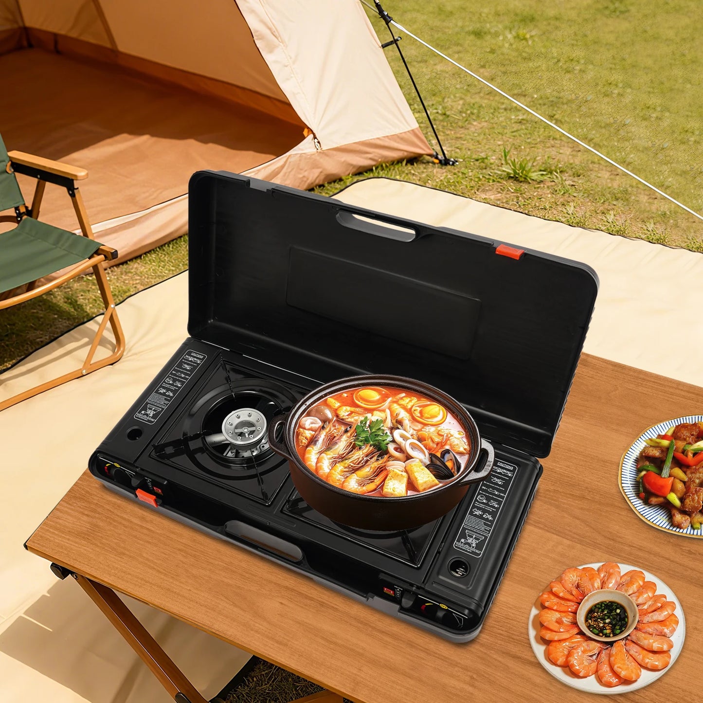 Double Burner Portable Gas Stove 2X2500W With Piezo Ignition Case