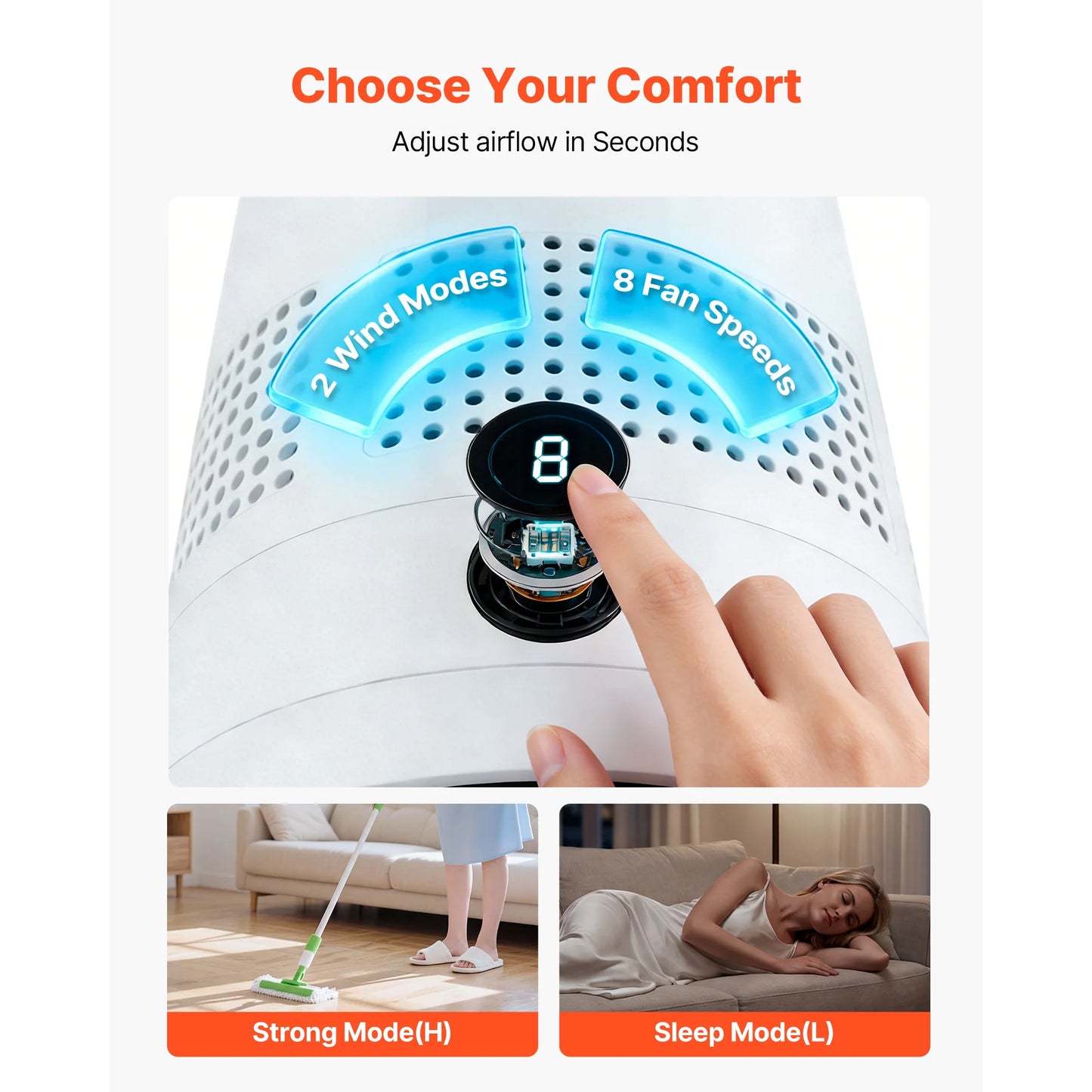 SucceBuy Bladeless Tower Fan 65°/80° Oscillating Standing Fan 8/12 Speeds & 8/9-Hour Timer 14.76/15.42 ft High Velocity for Home