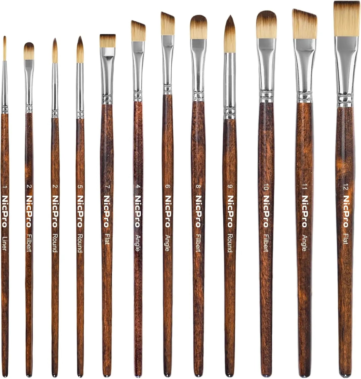 12 Piece Artist Paint Brush Set For Acrylic Oil Watercolor