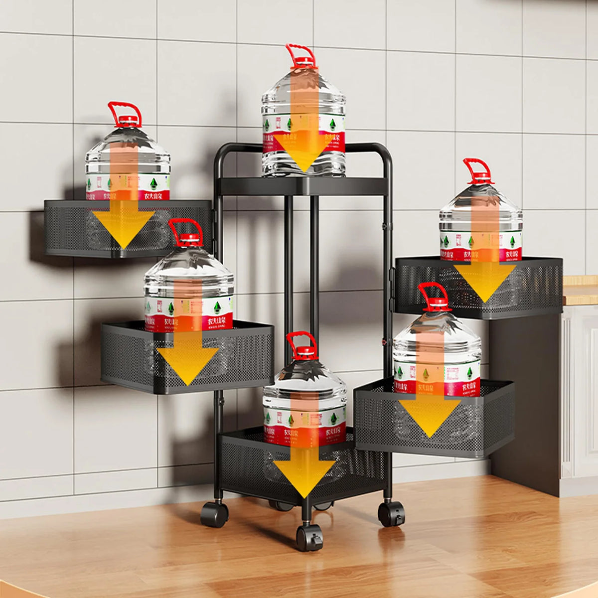 HiMISS Rotating Steel Storage Cart With Wheels Kitchen Organizer