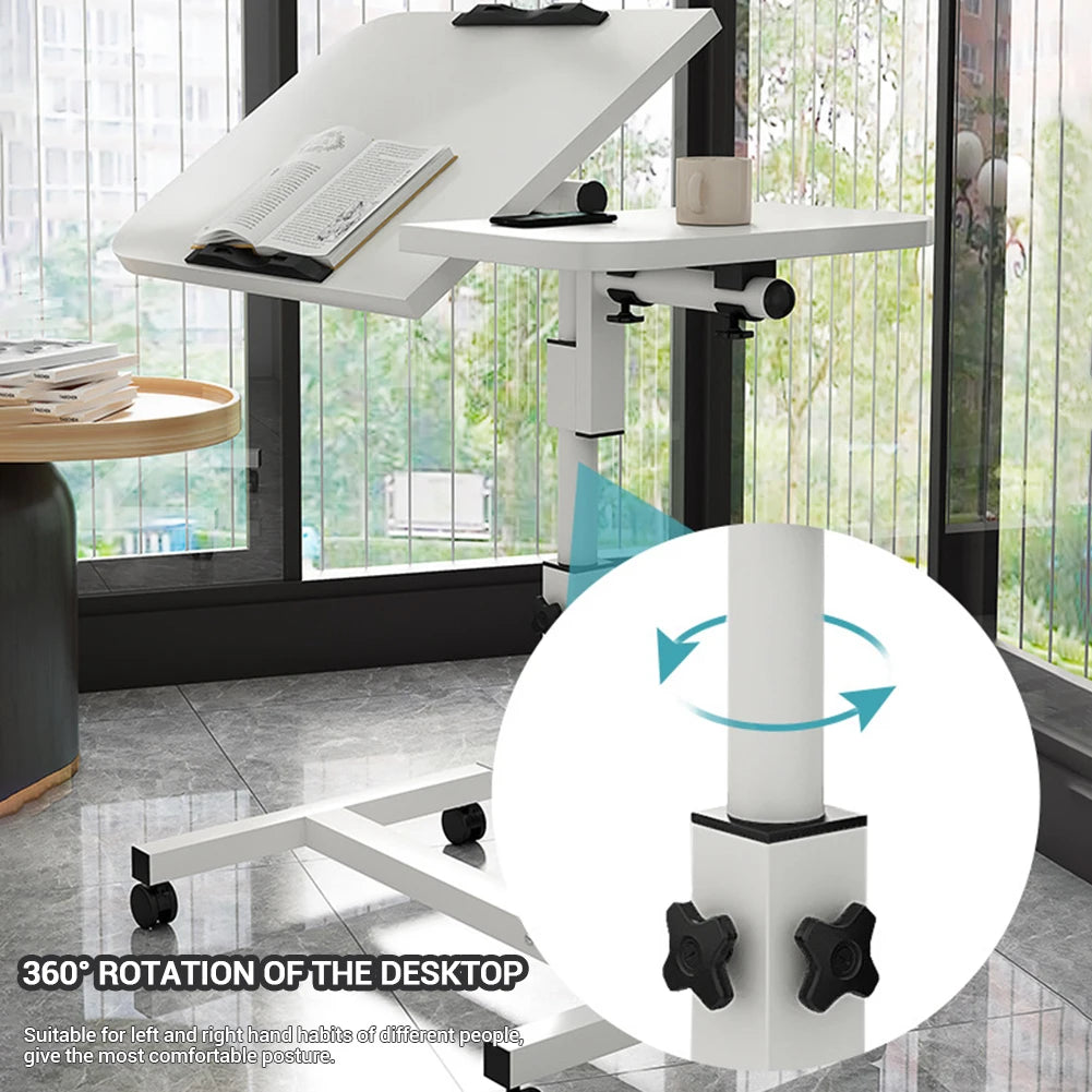 Movable Overbed Table With Wheels, Adjustable Height Overbed Table, Rolling Tray Table, Medical Bedside Desk For Home Office