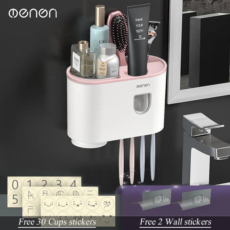 MENGNI Magnetic Inverted Toothbrush Holder Wall Mount Toothpaste Squeezer