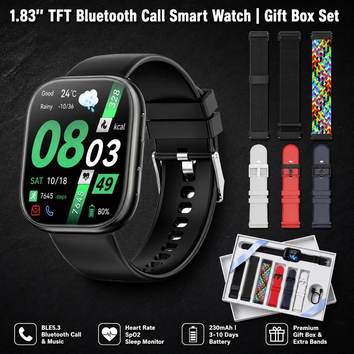 Bluetooth Calling Smartwatch Fitness Tracker Heart Rate SpO2 Sleep Monitor