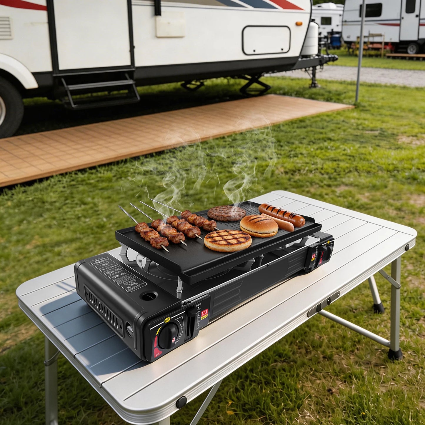 Camping Stove Propane Gas Dual Burner With Griddle