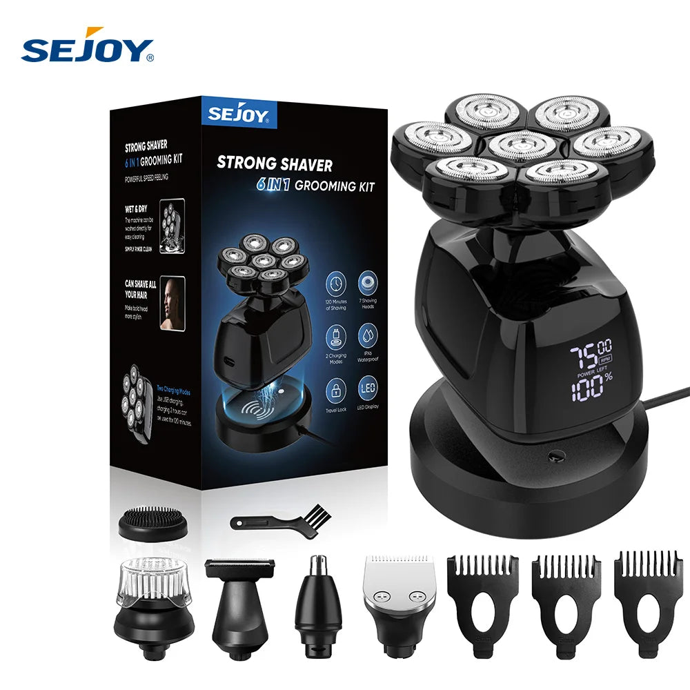 Sejoy Waterproof 6In1 Electric Shaver For Men With Nose Trimmer