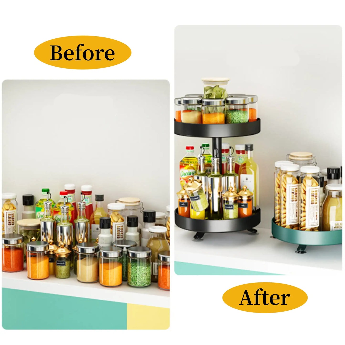 Two Tier Rotating Spice Rack Organizer for Kitchen Counter