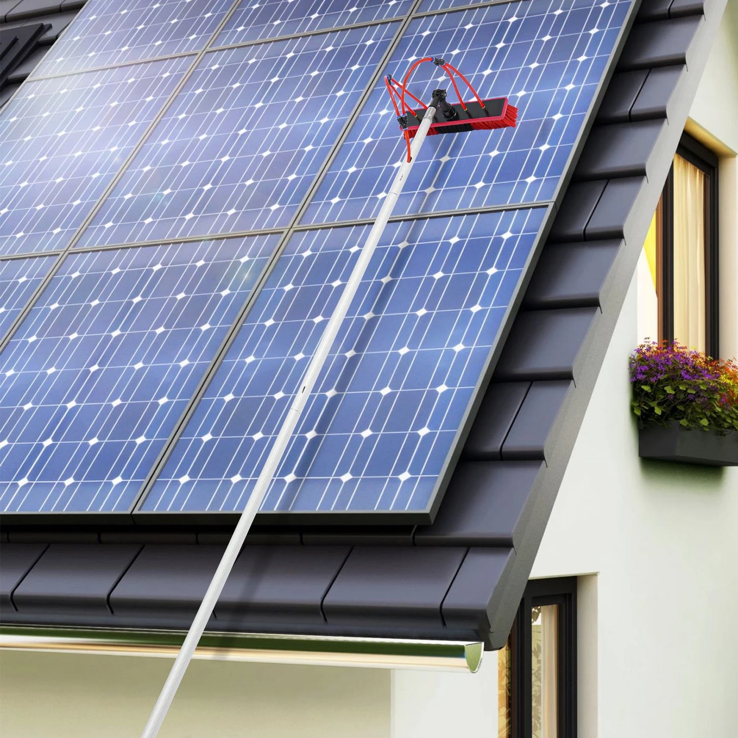 Solar Panel Cleaning Brush With Telescopic Pole And Water Fed System Hose Kit