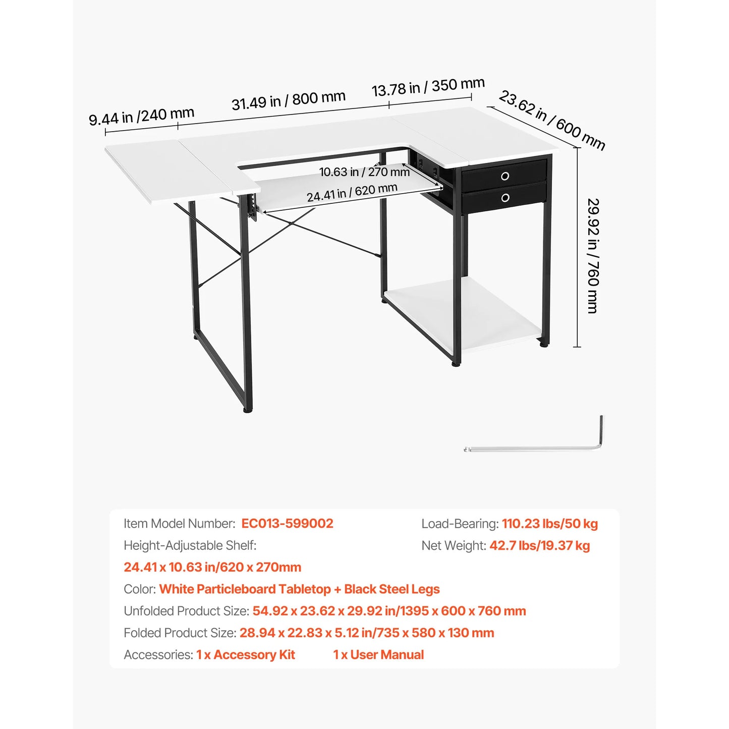 SucceBuy Folding Sewing Table Multipurpose Sewing Machine Table with Cabinet Charging Station Compact Design Side Desk for Home