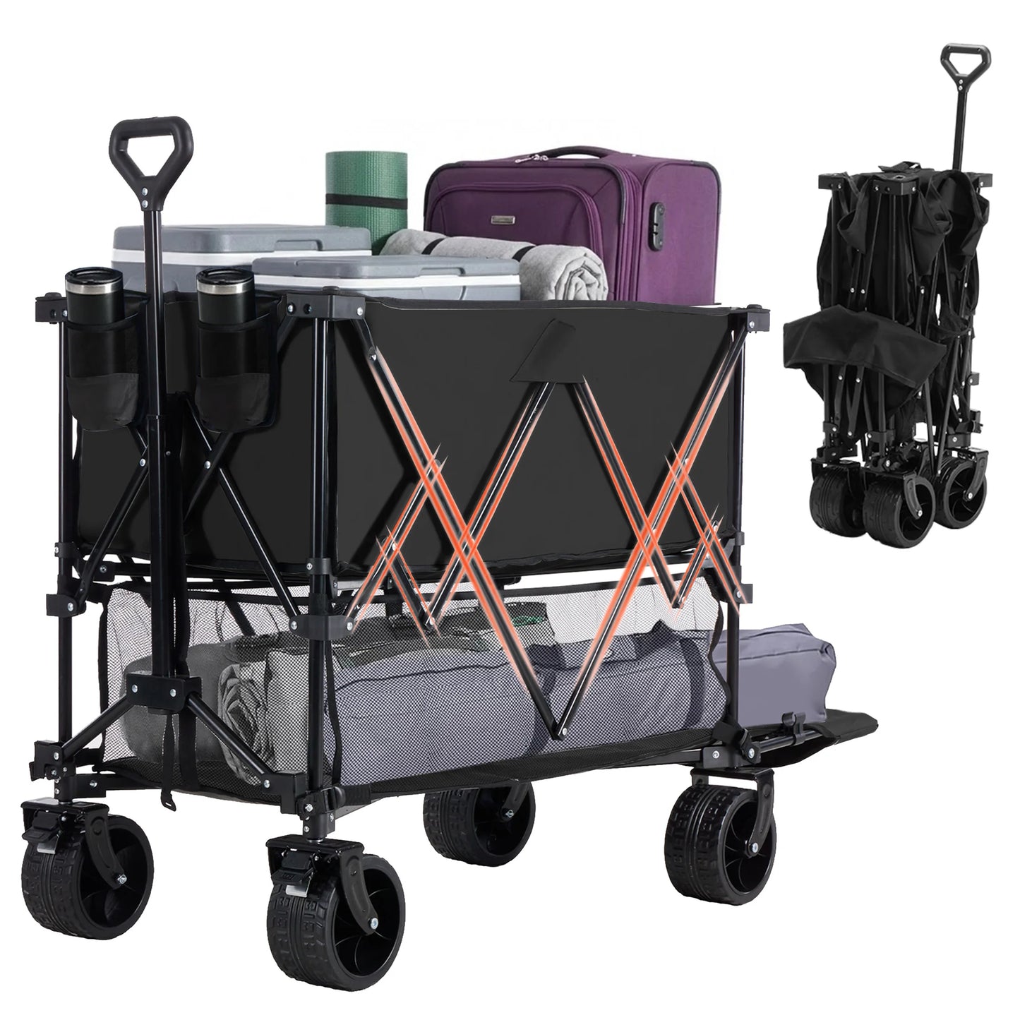 JHK Outdoor Double Decker Wagons Cart 440 Pound Capacity Garden Camping
