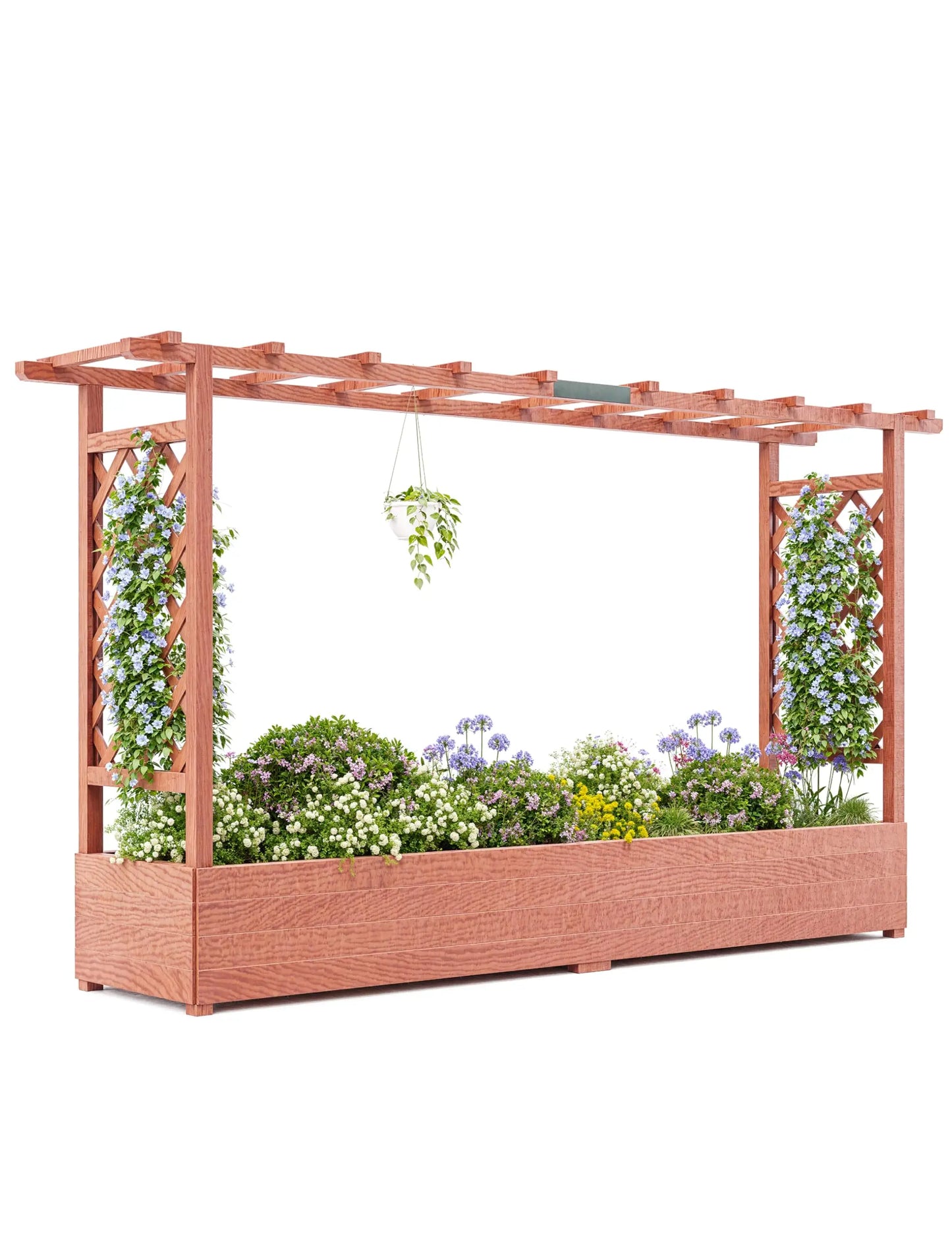 HiMISS Elevated Wooden Raised Garden Bed Trellis Canopy Drainage Planter