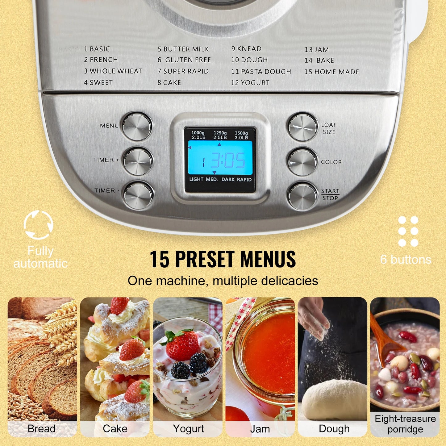 SucceBuy Automatic 15 Function Bread Maker Nonstick Ceramic Pan