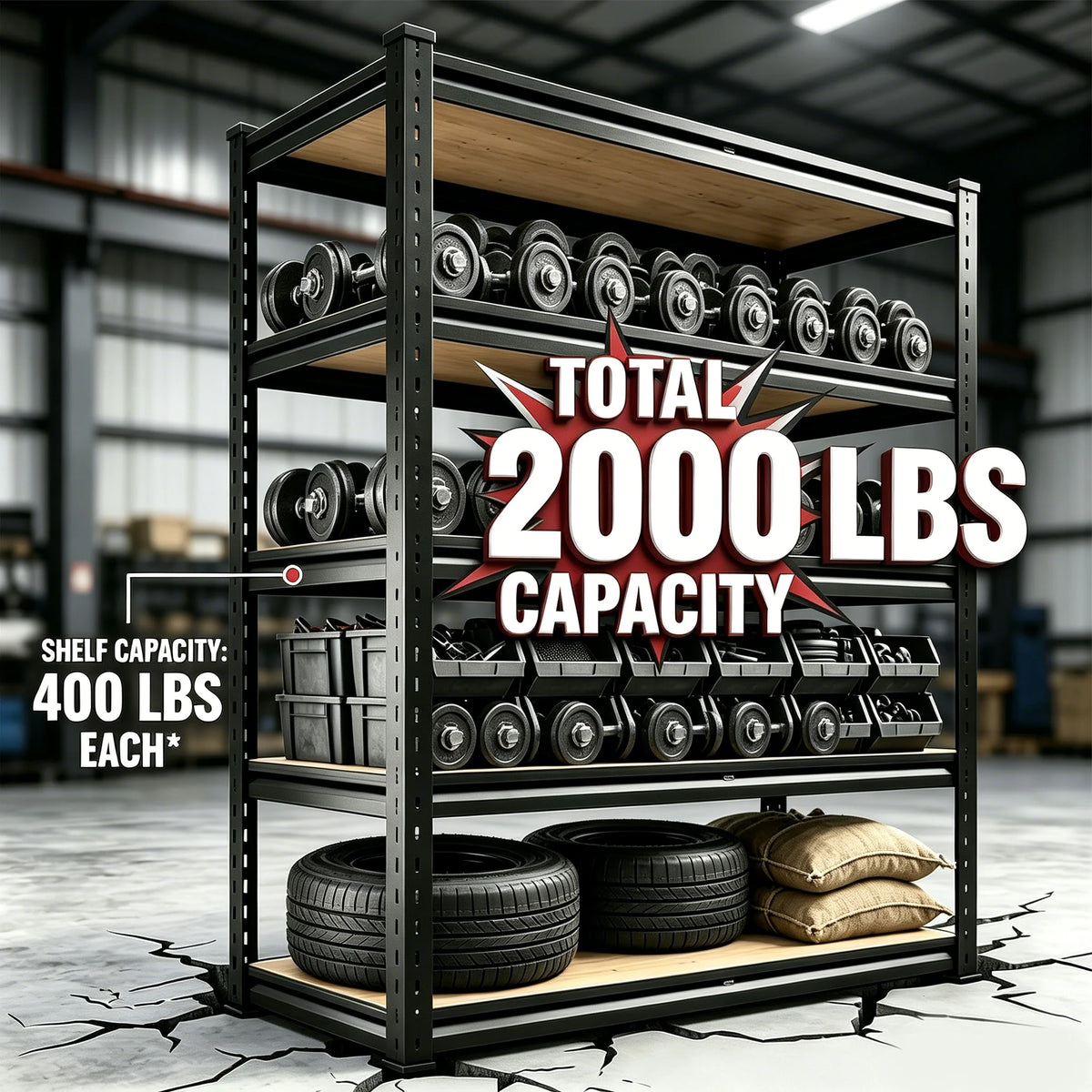 Heavy Duty Metal Storage Rack With Five Adjustable Tier Shelves
