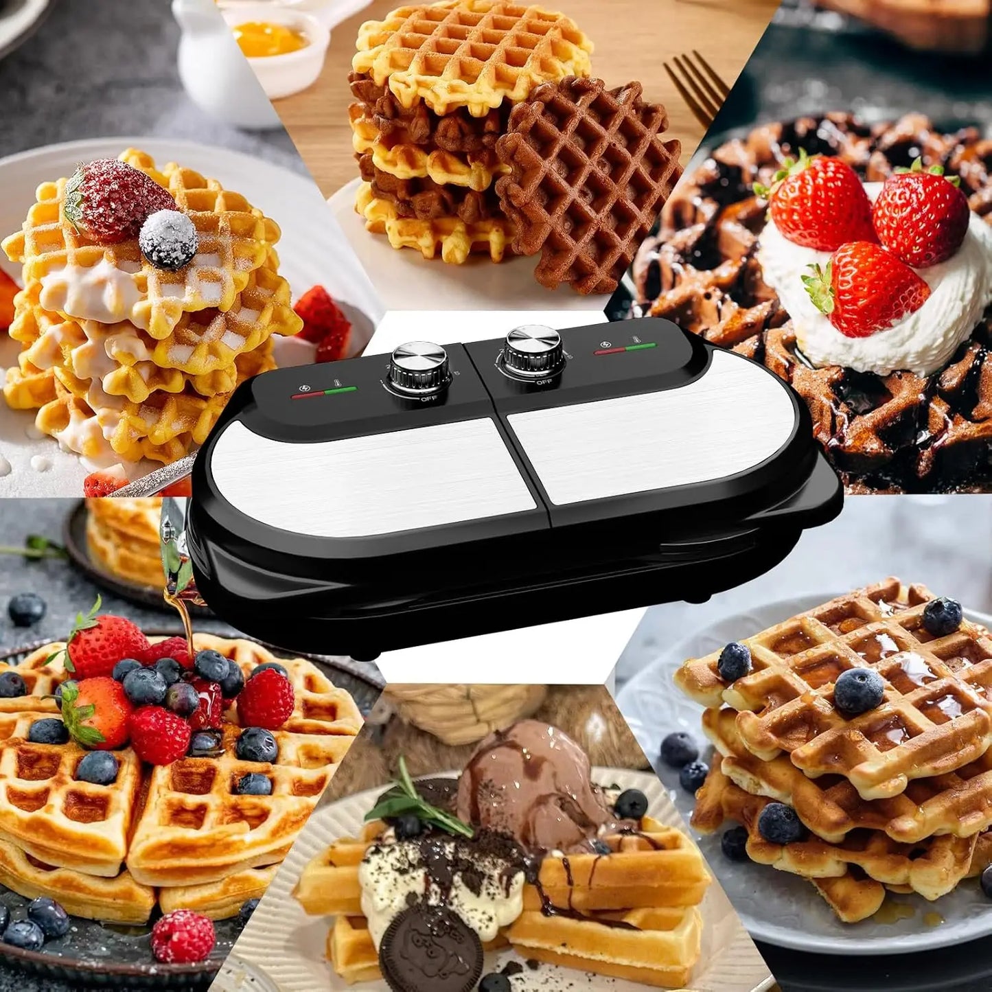 Double Belgian Waffle Maker 1400W For Breakfast And Snacks