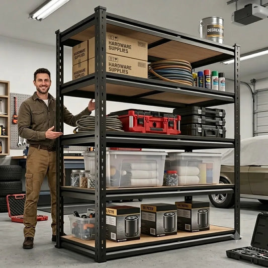 Heavy Duty Metal Storage Rack With Five Adjustable Tier Shelves