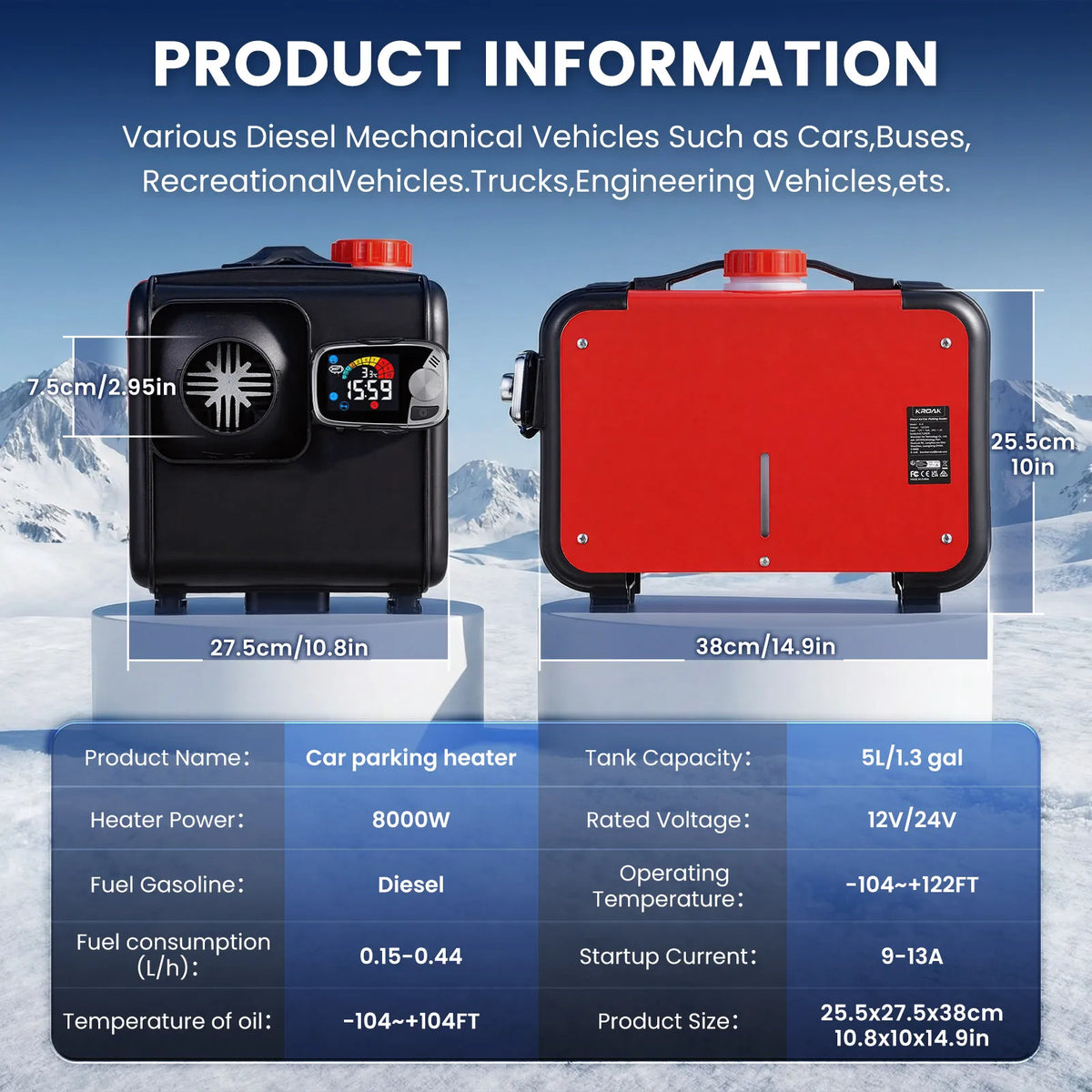 KROAK Diesel Air Heater With LCD Switch For Vehicles