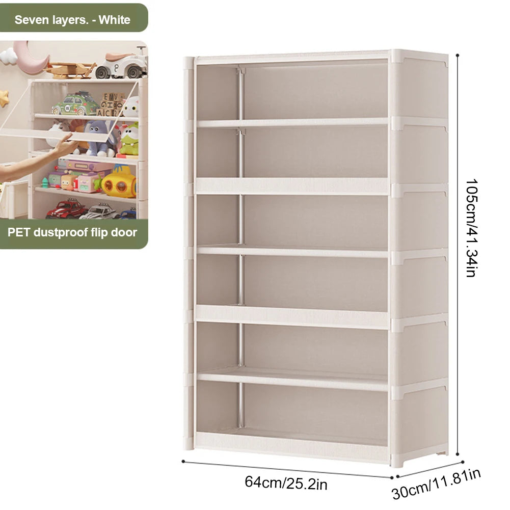 Seven Layer Shoe Storage Cabinet Free Standing Rack Flip Door