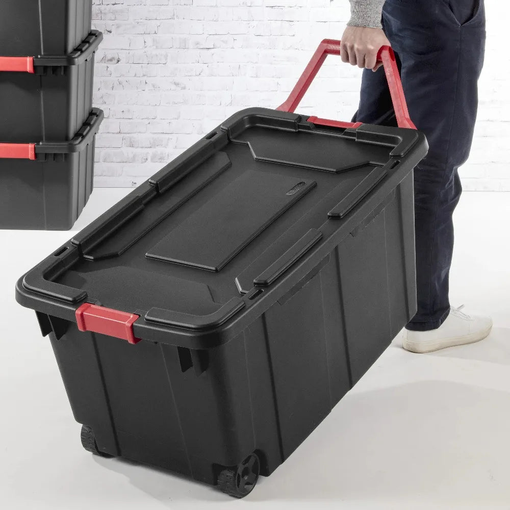 Sterilite Industrial Wheeled Plastic Storage Bin With Handle for Garages