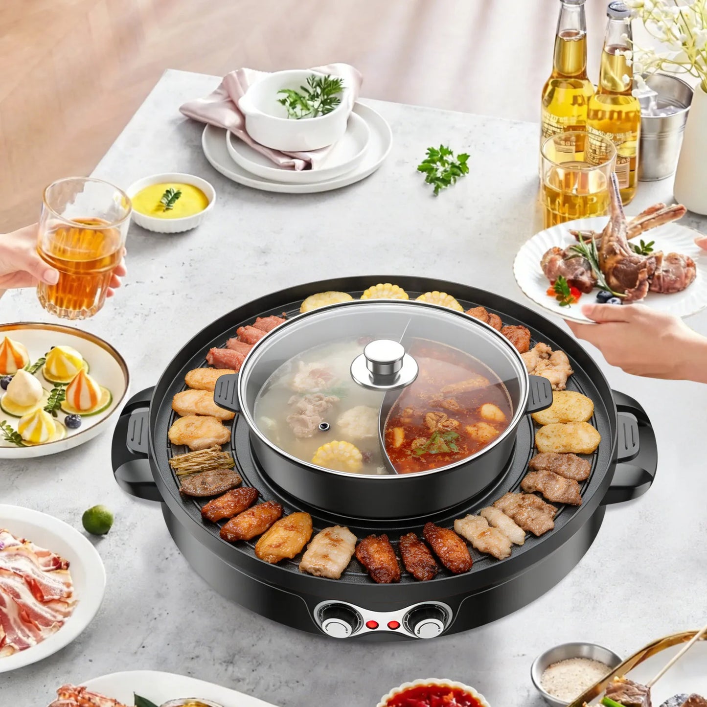 Electric Grill And Hot Pot 2 In 1 Mandarin Duck Pot 110V US Plug