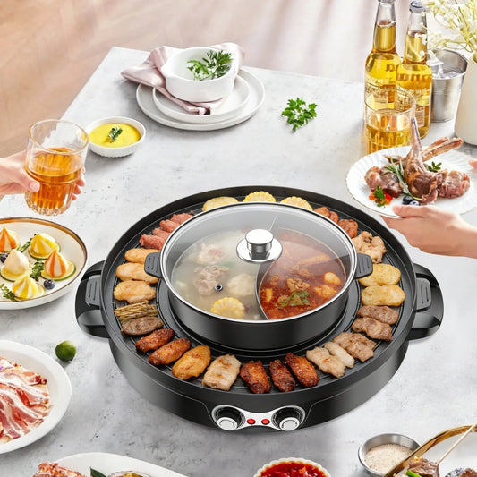 Electric Grill And Hot Pot 2 In 1 Mandarin Duck Pot 110V US Plug