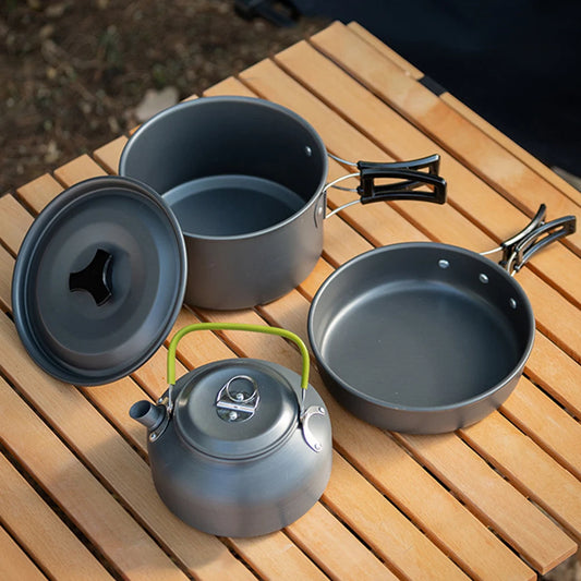 APWIKOGER 3-Piece Camping Cookware Set Portable Pot Pan Kettle