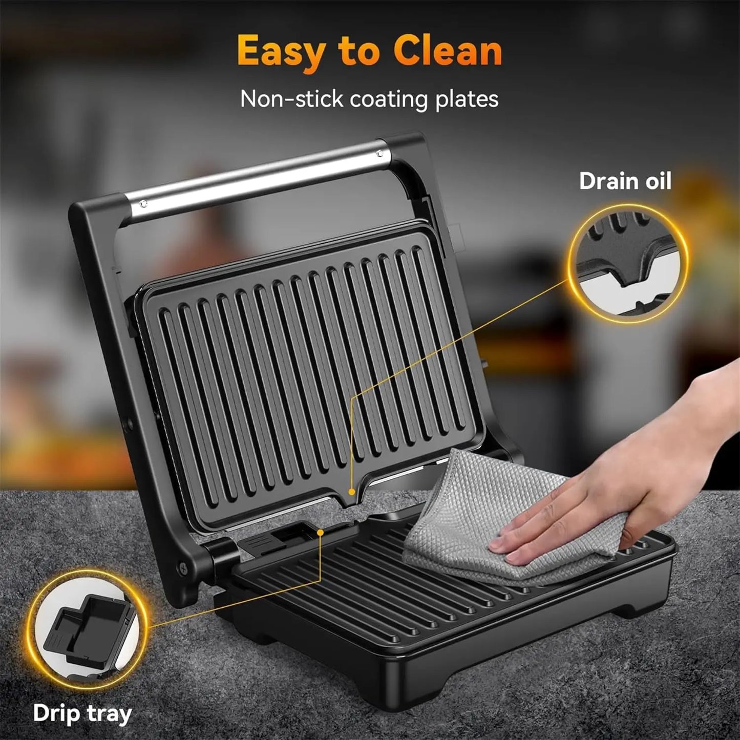OSTBA 1200W Electric Panini Grill With Interchangeable Plates
