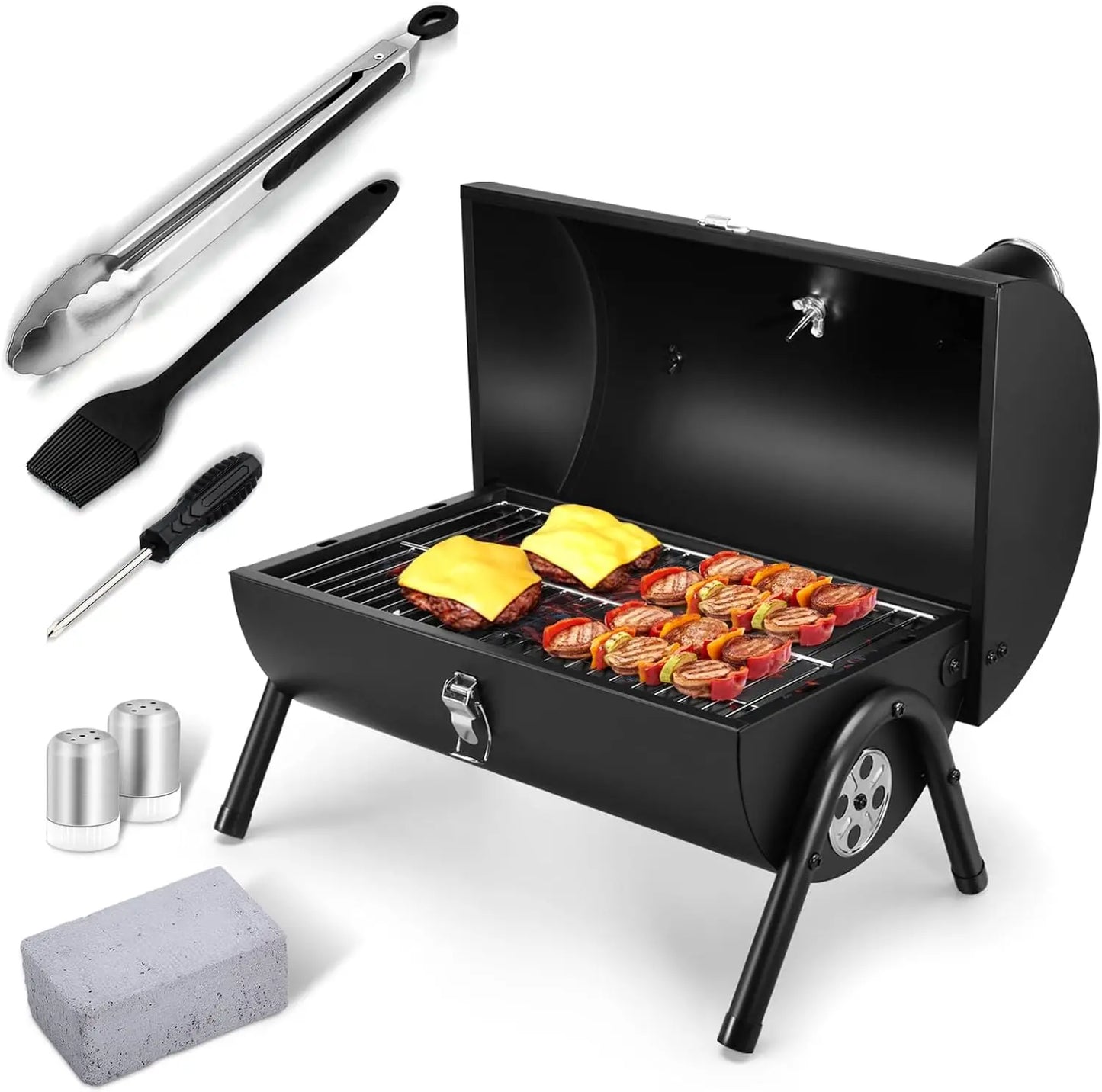 Portable Charcoal Grill Set Tabletop BBQ With Thermometer Chimney