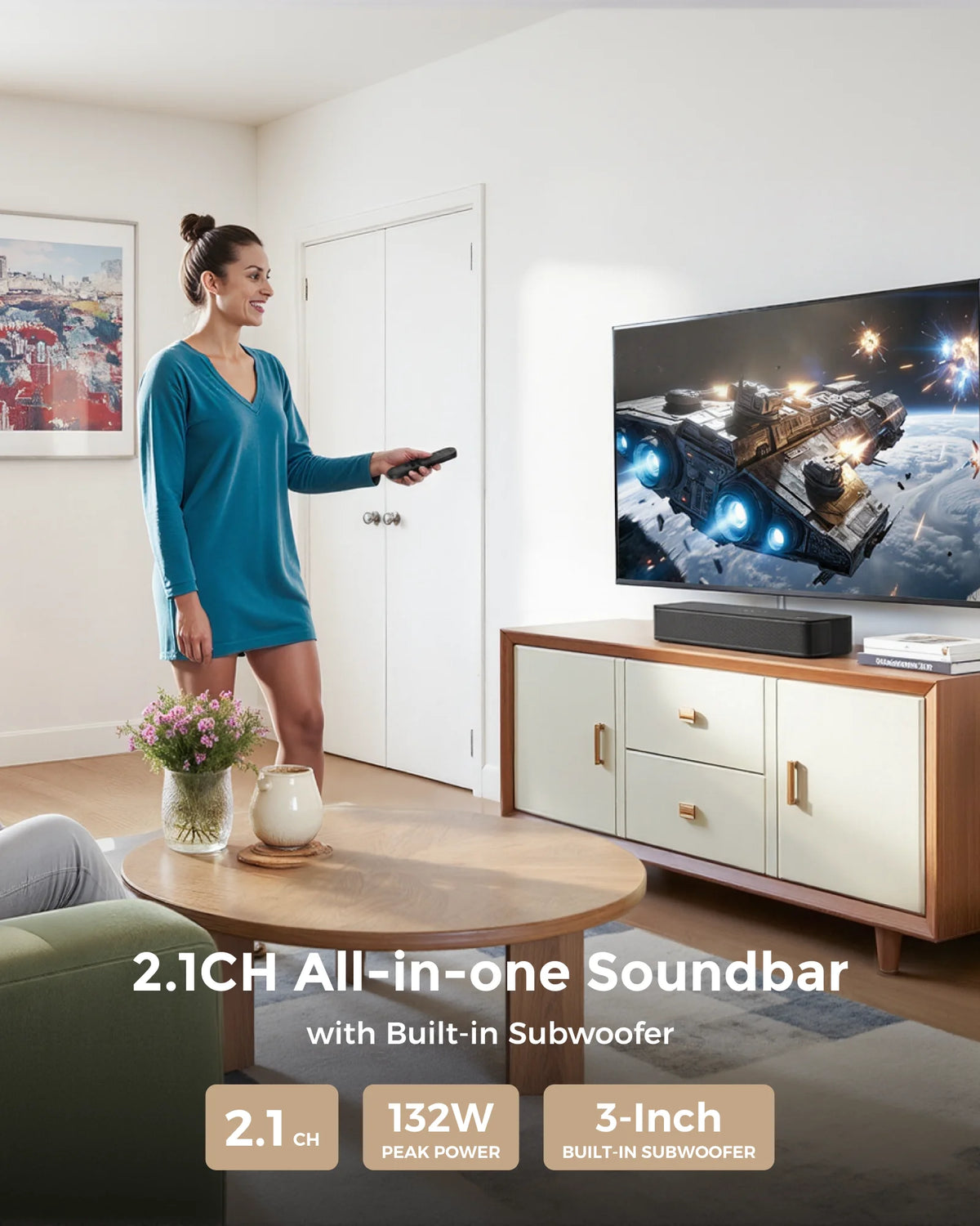 ULTIMEA 120W 2.1ch Compact Soundbar for TV, 3-Inch Built-in Subwoofer, Bluetooth 5.4 TV Sound Bar Speakers