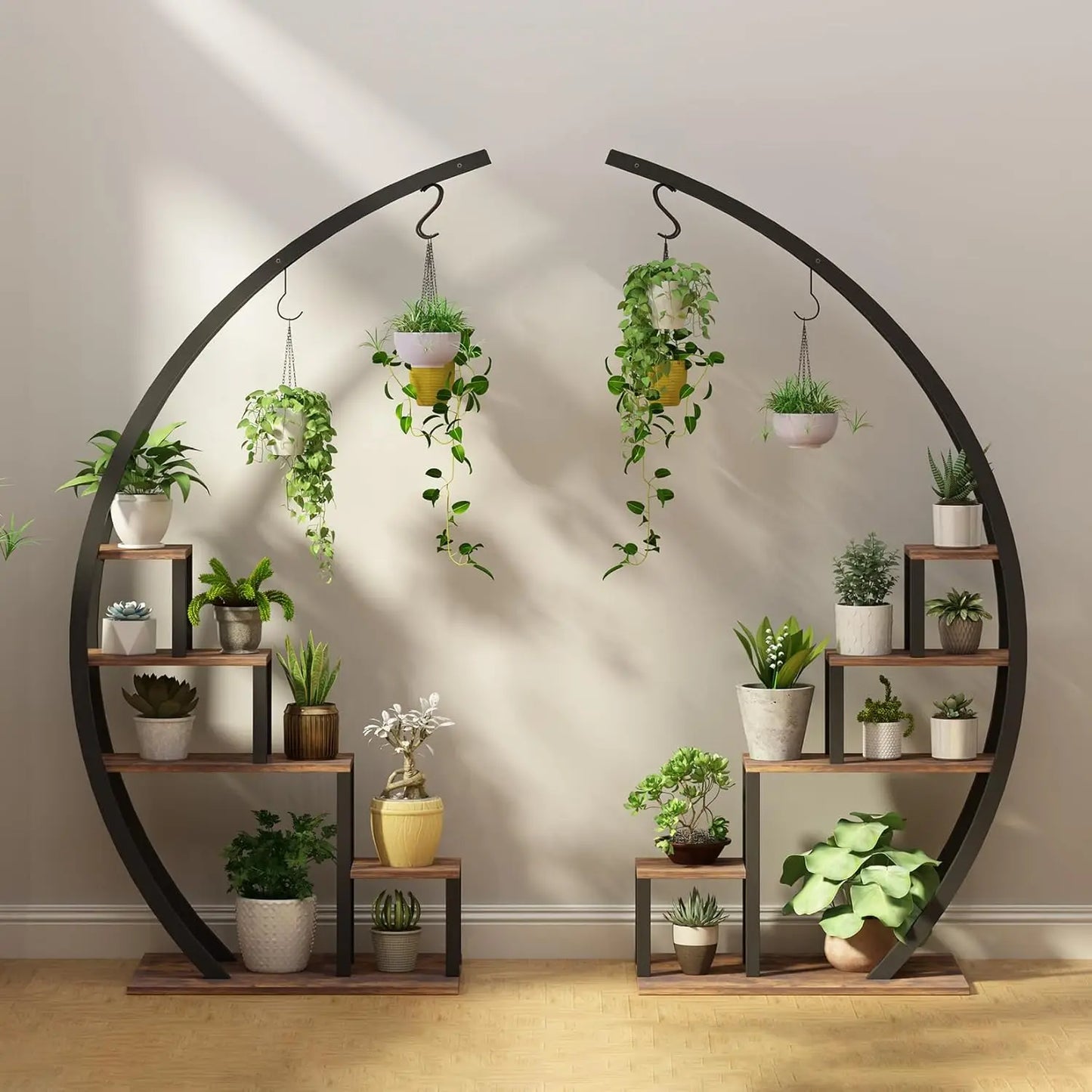 TWISTER.CK Two Pack Five Tier Metal Plant Stand Half Moon Indoor