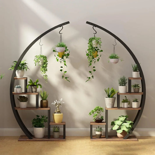 TWISTER.CK Two Pack Five Tier Metal Plant Stand Half Moon Indoor