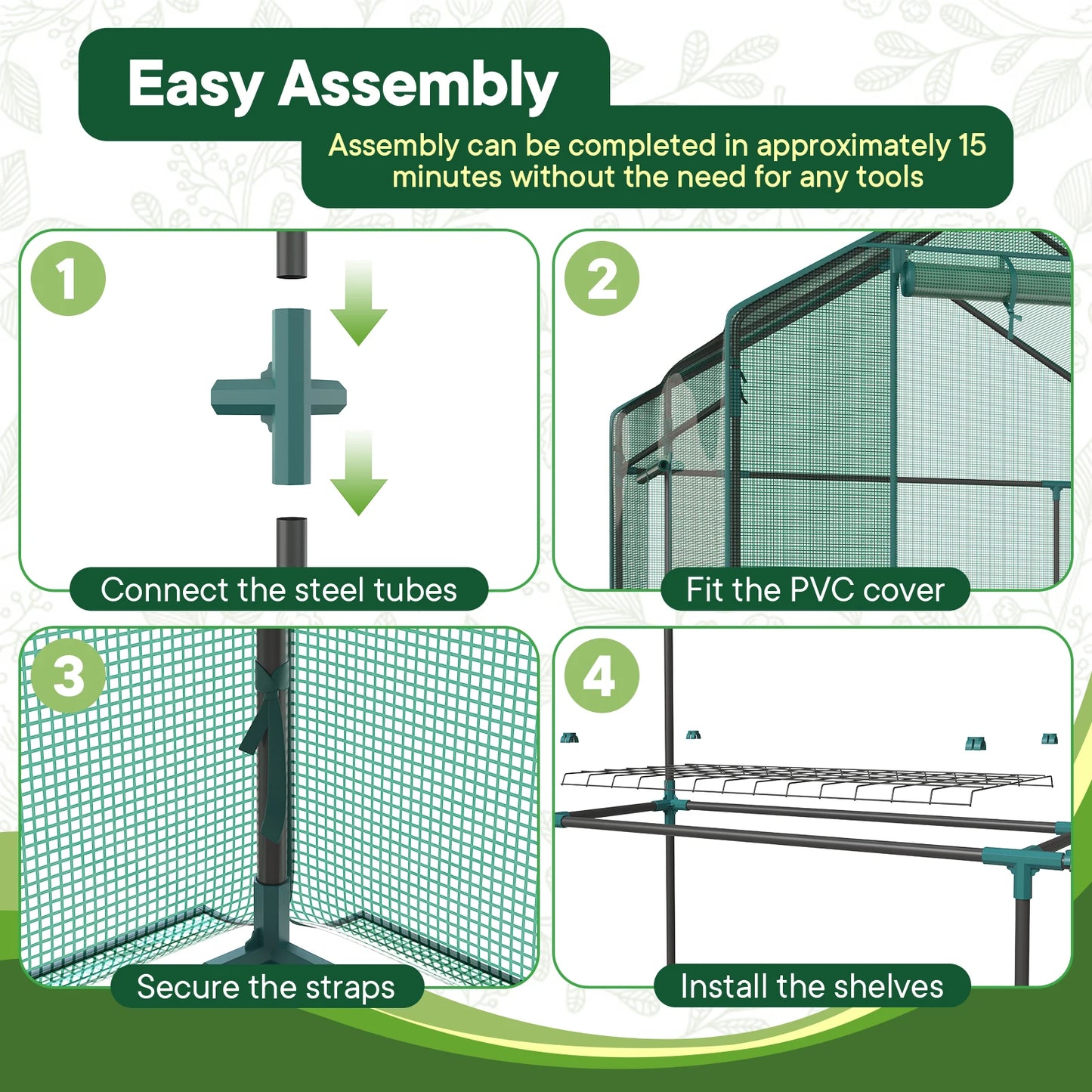 Portable Walk-In Greenhouse With Screen Windows For Outdoor Plants