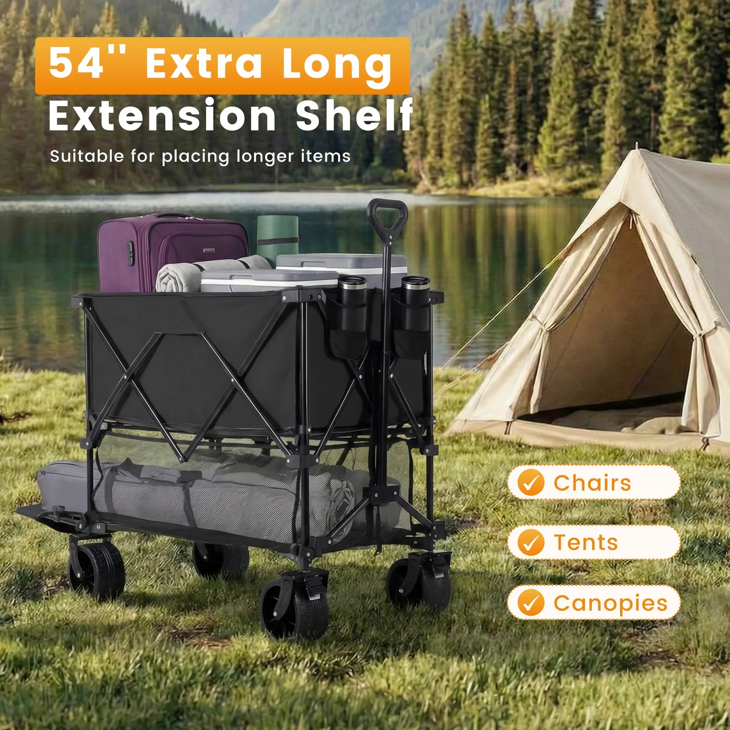 JHK Outdoor Double Decker Wagons Cart 440 Pound Capacity Garden Camping