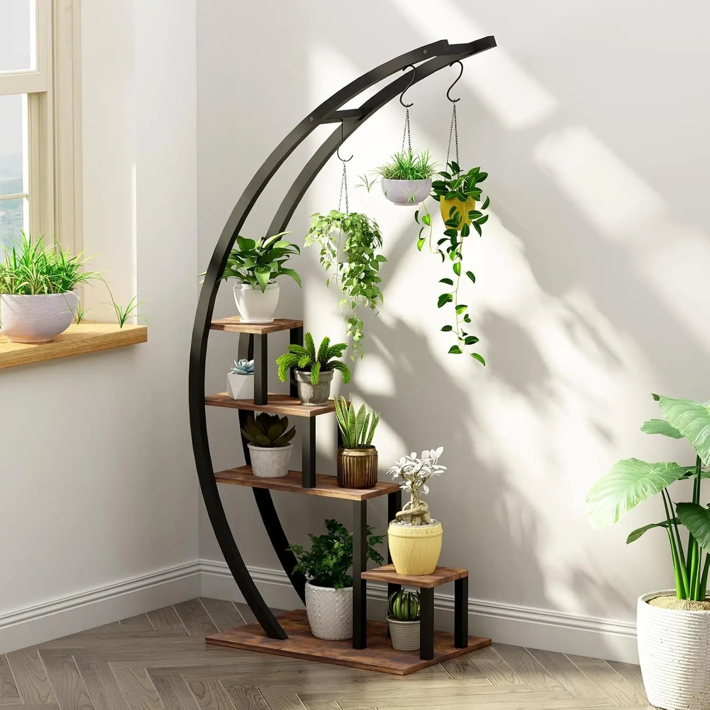 TWISTER.CK Two Pack Five Tier Metal Plant Stand Half Moon Indoor