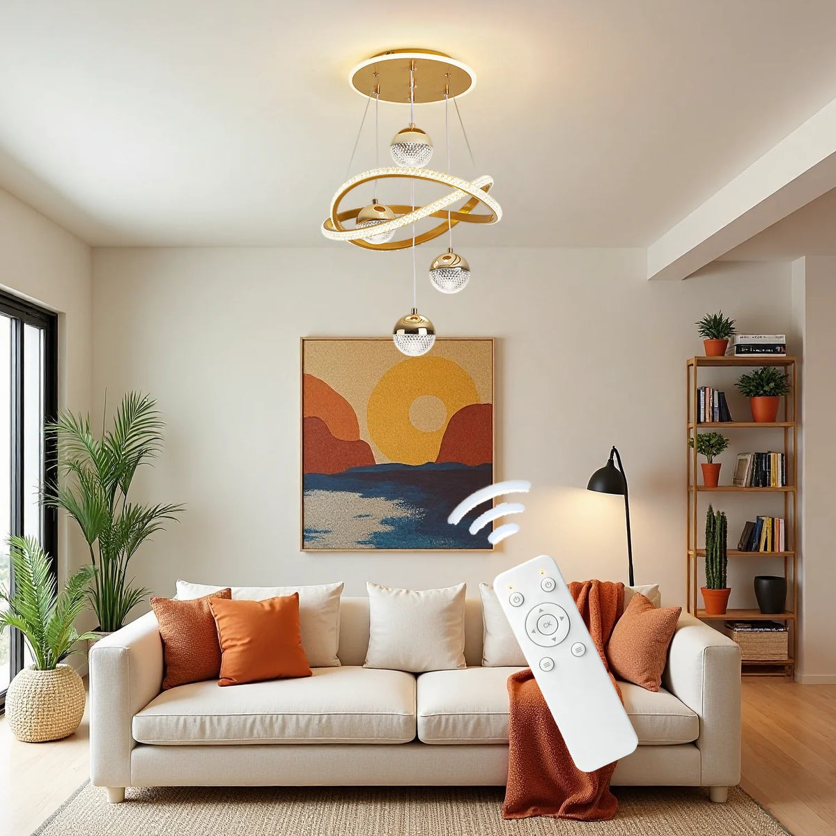 Modern LED Pendant Light With Four Spherical Heads Remote Control