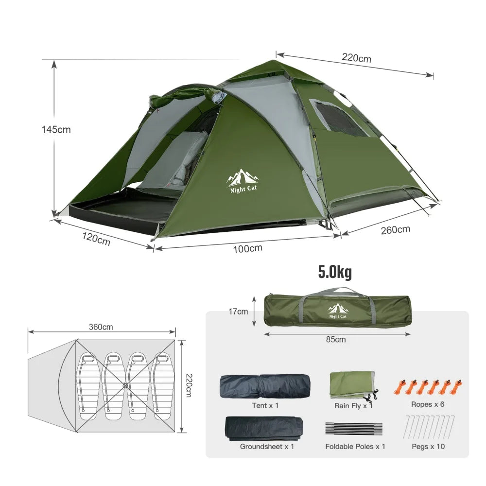 Night Cat Pop Up Tent Automatic Waterproof Rainfly
