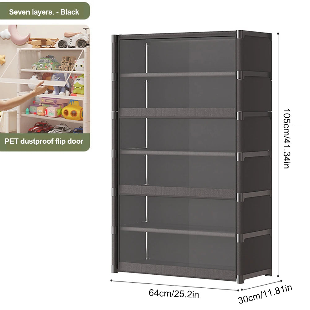 Seven Layer Shoe Storage Cabinet Free Standing Rack Flip Door
