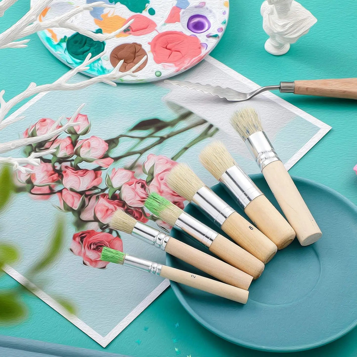 Wooden Stencil Brush Set For Acrylic Oil And Watercolor