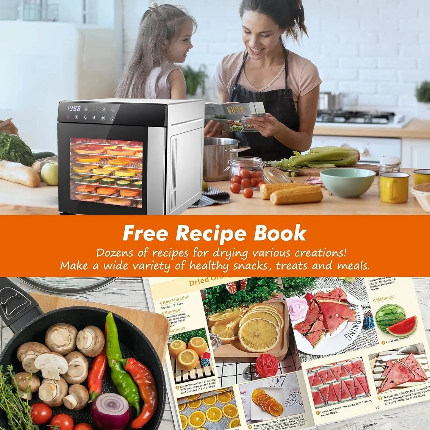 SNDOAS 8 Tray Stainless Steel Food Dehydrator 600W Digital Timer