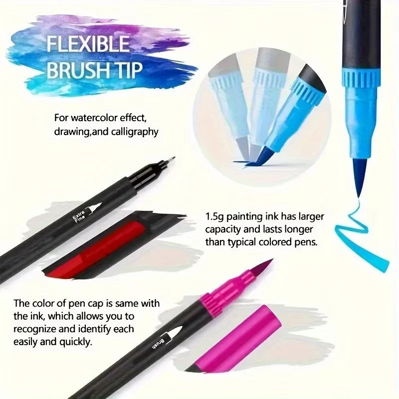 Vibrant DoubleEnded Watercolor Markers Art Set for Drawing and Crafts