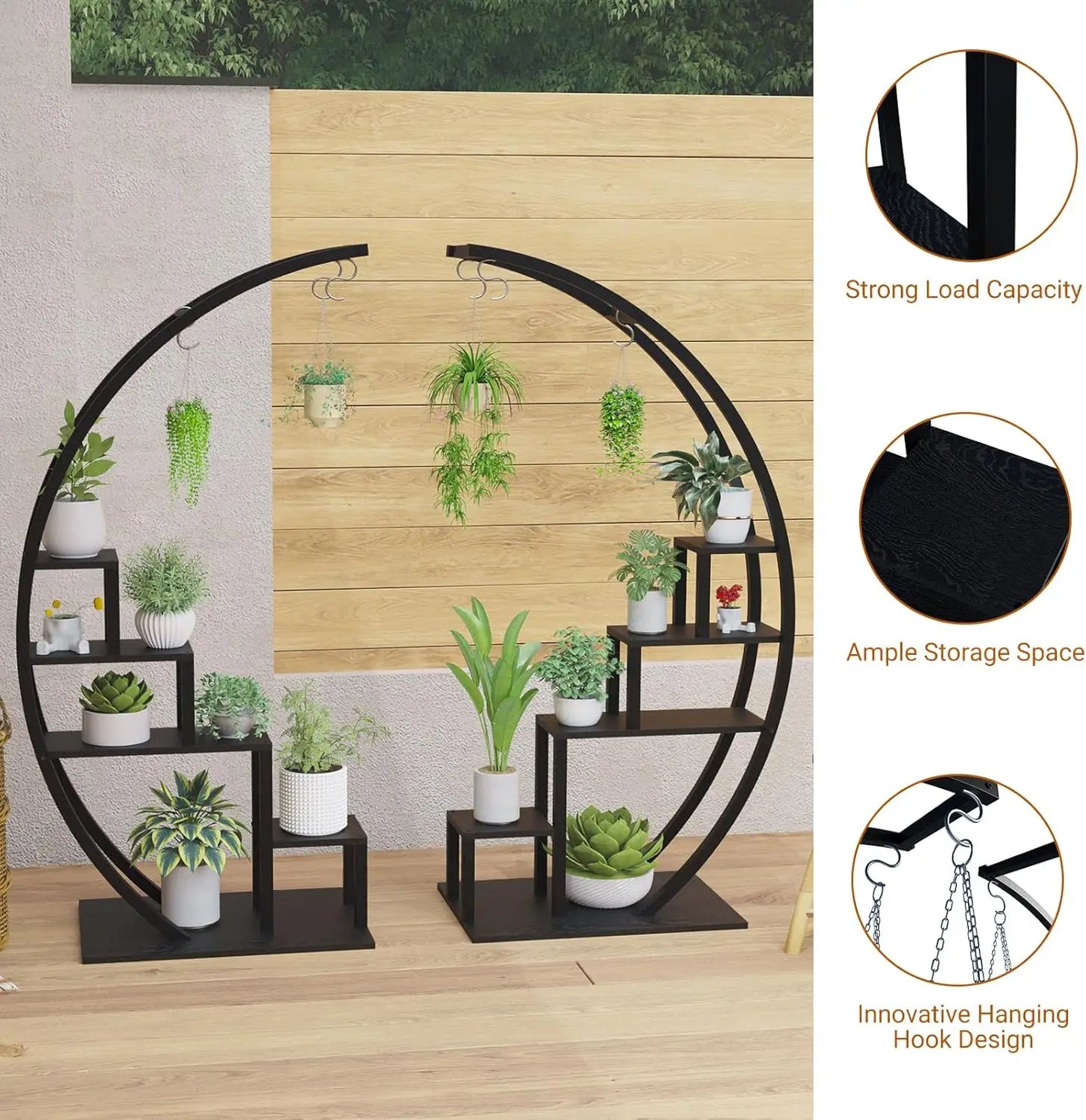 TWISTER.CK Two Pack Five Tier Metal Plant Stand Half Moon Indoor