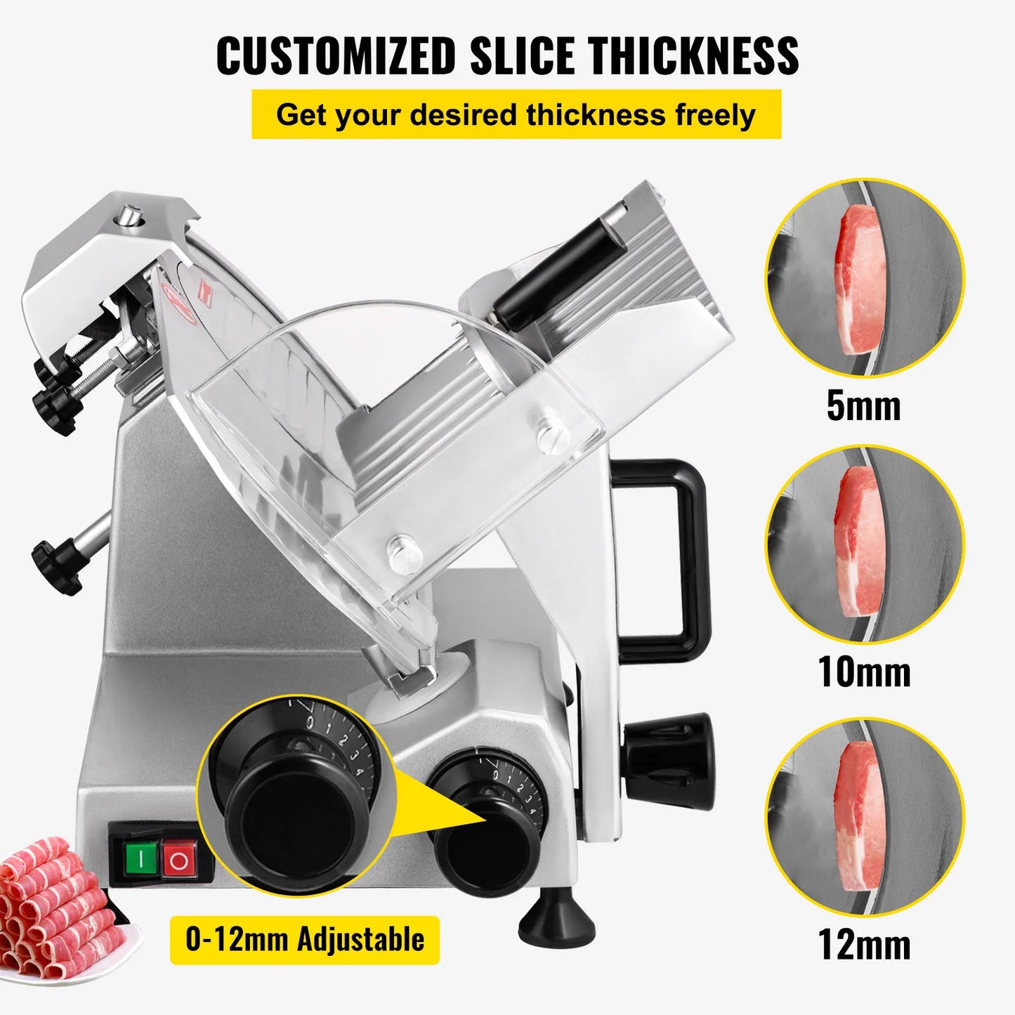 SucceBuy Meat Slicer 8/10inch Carbon Steel Blade Electric Deli Food Slicer Adjustable Thickness Commercial Home Cut Meat Cheese