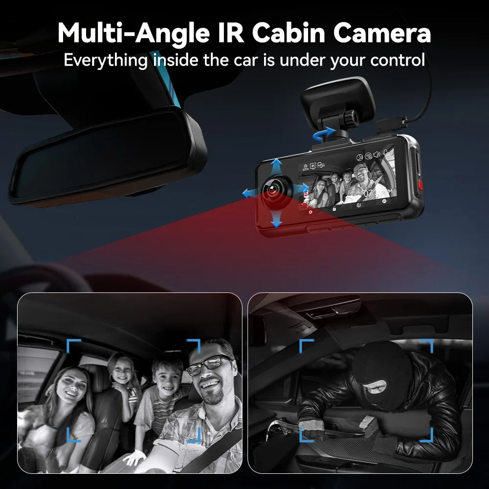 REDTIGER A6 3 Cameras Front/Cabin/Rear Cam 4K Dash Cam Built-in 5.8Ghz WiFi GPS Car DVR Night Vision Parking Monitor 3 Cameras