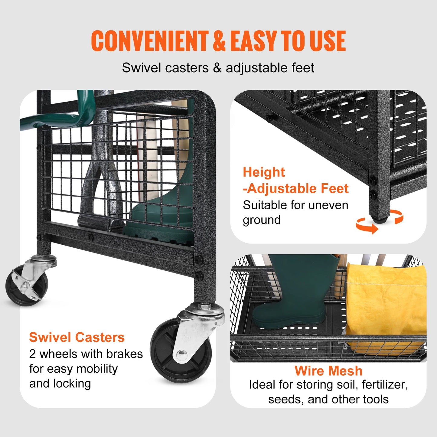 SucceBuy 16 Slot Garden Tool Organizer Tower Rack With Hooks And Wheels