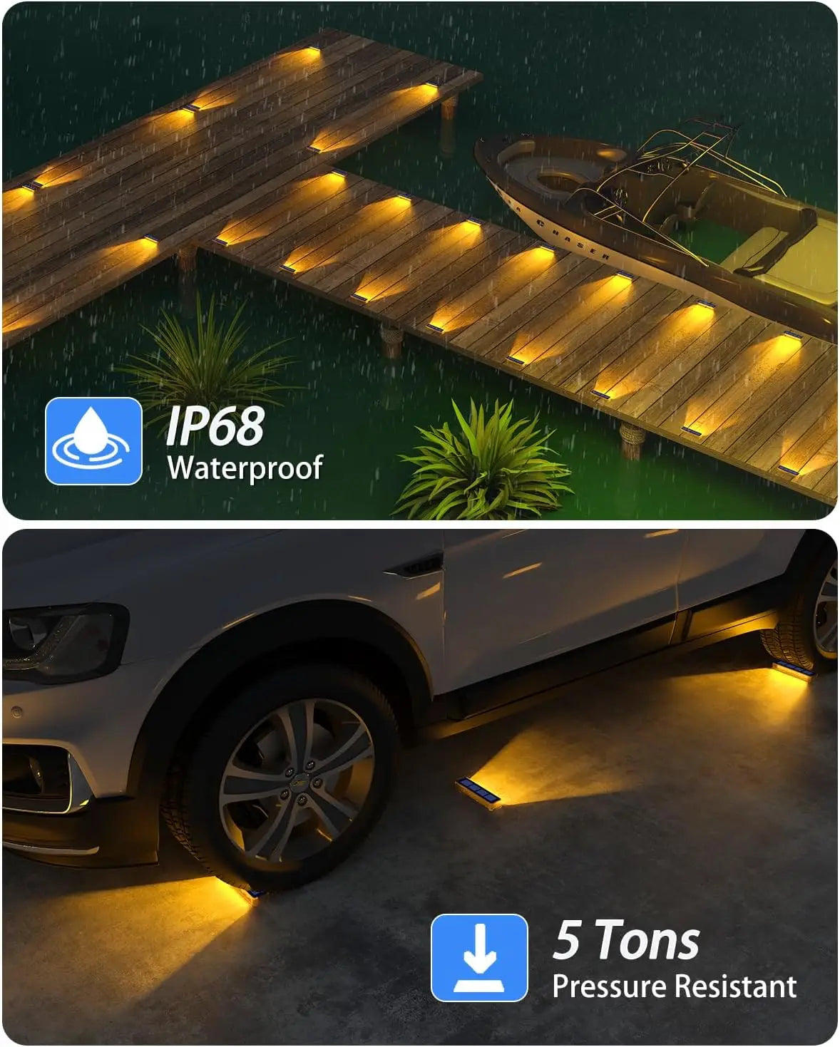 4 Pack Outdoor Solar LED Step Lights IP68 Waterproof Deck Stair Lights