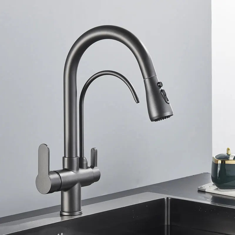 Gold /Black/Chrome Kithcen Purified Faucet Pull Out Water Filter Tap 2/3 Way Torneira Hot Cold Mixer Sink Crane Kitchen Drink
