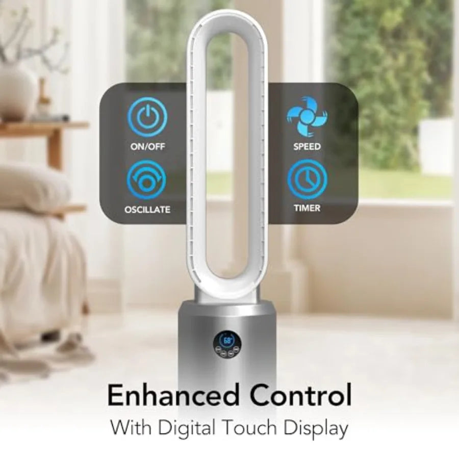 Bladeless Tower Fan for Bedroom Quiet Operation Wide Oscillation