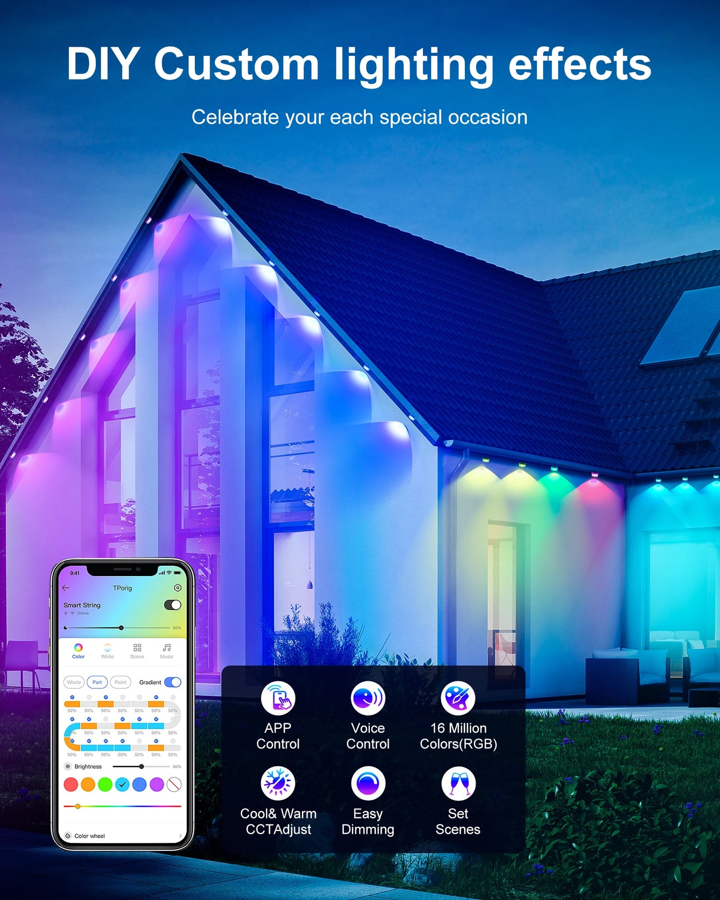 Aiopp RGBIC Outdoor Lights IP67 Waterproof 60 or 90 LEDs