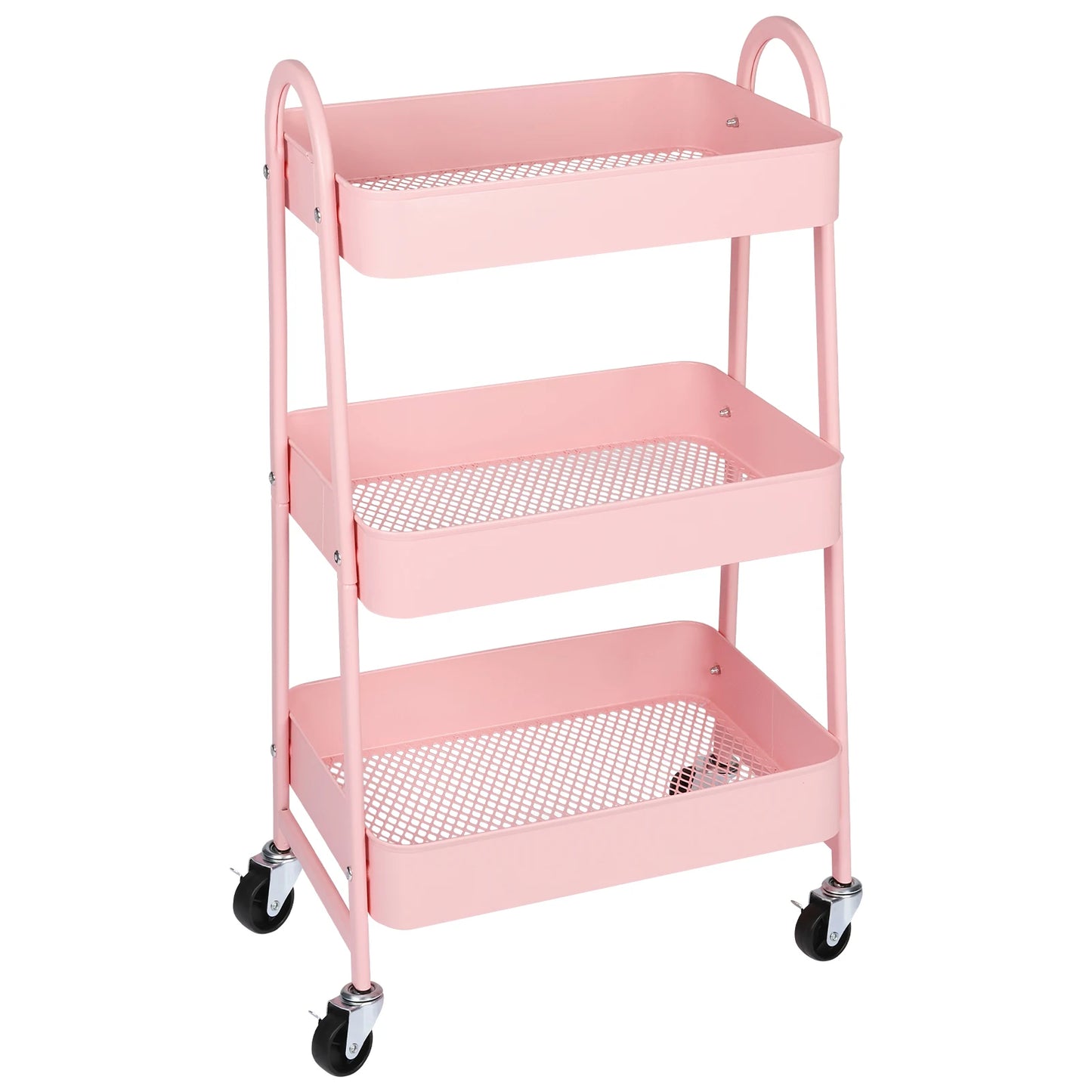 JHK 3 Tier Metal Storage Kitchen Cart With Lockable Wheels Mobile Shelving Unit